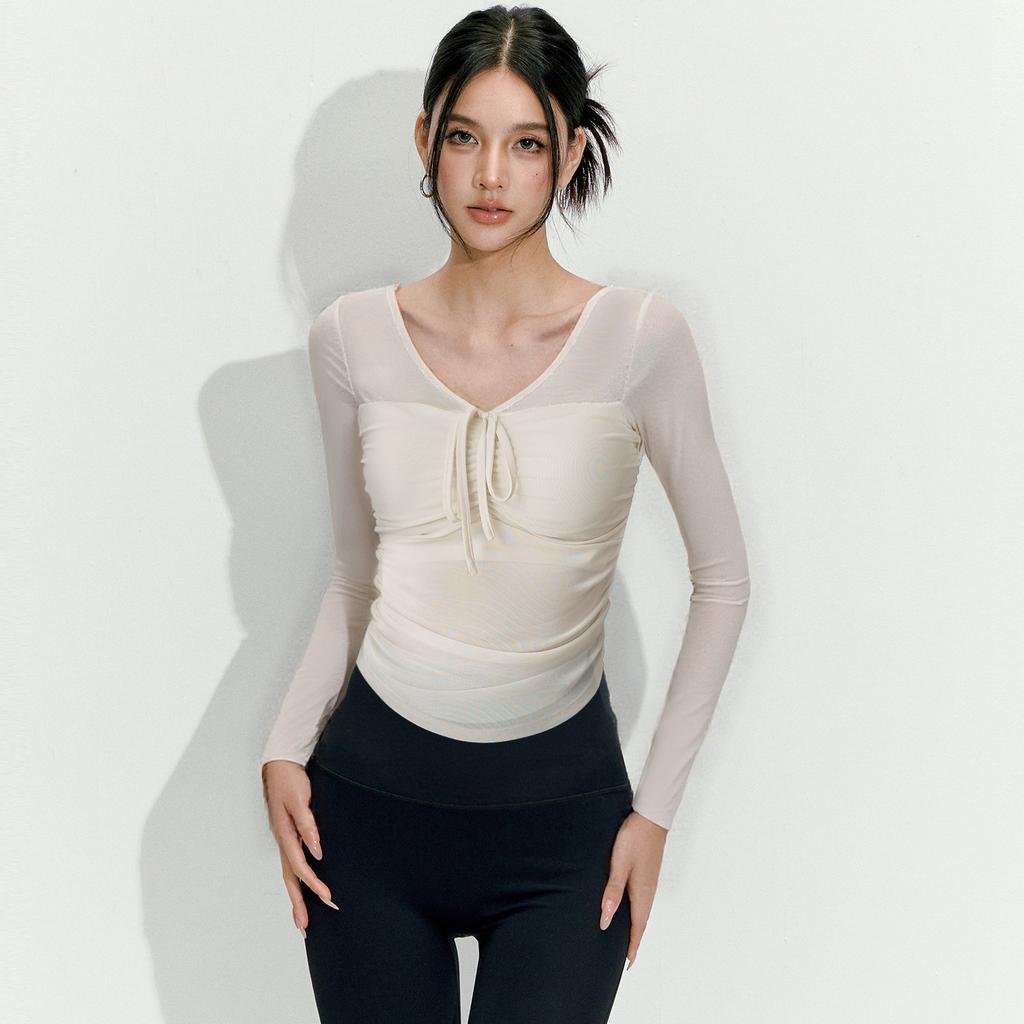 Sexy Mesh High-end Yoga Clothes Long-sleeved Integrated Chest Pad Fitness Professional Training Pilates Sports Top