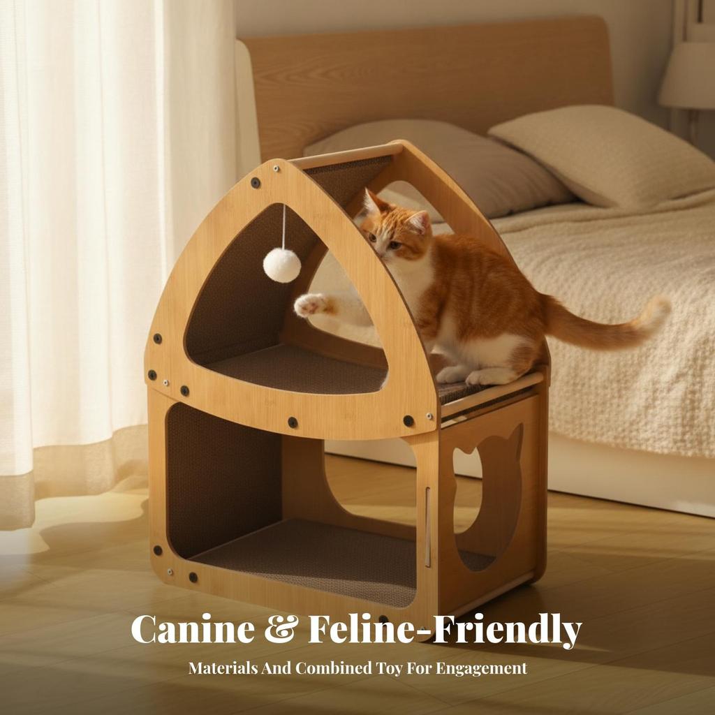 Cat Scratcher House Snug Pet Furniture Comfortable for Living Room, Indoor Cats