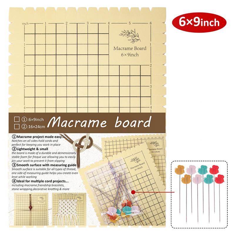 

1 шт. Доска для рукоделия для сложного плетения узлов и изготовления браслетов Четырехсторонняя зубчатая розетка Многоразовая пенопластовая доска для макраме Прочная 6*9inch бежевый