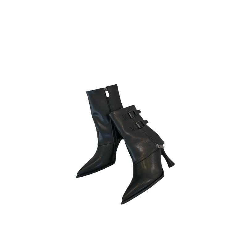 2025 European and American Autumn and Winter New Fashion Internet Celebrity Pointed Head Thin Heel Pipe Boots High Heel Temperament Women's Short Boot