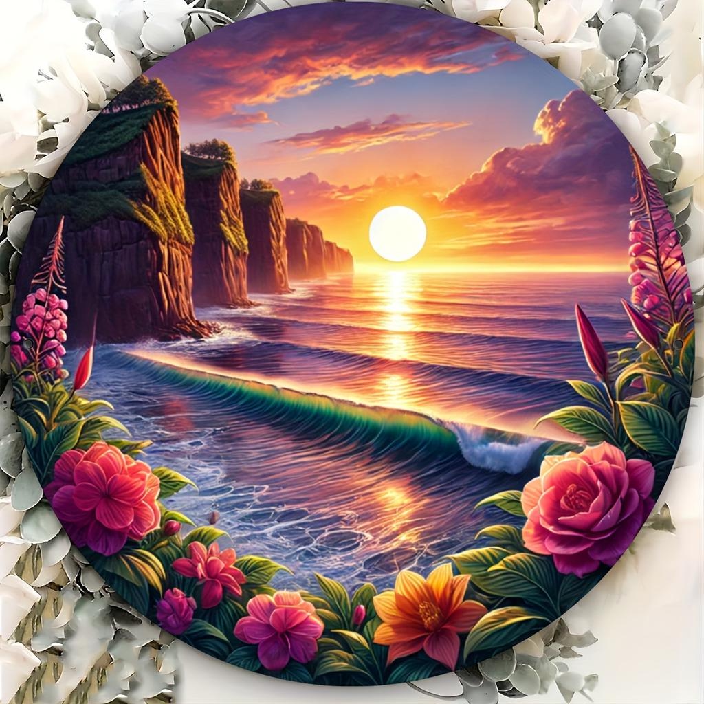 D Flat pc Vintage Rustic Floral Bouquet Metal Wall Art  Round Aluminum Sign Suitable for Home Garage Dining Room Cafe