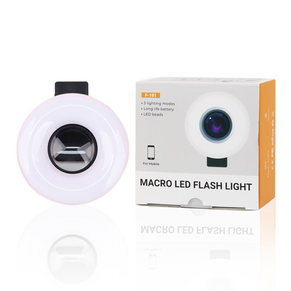 

2 in 1 HD Macro Lens for Mobile Phone Camera Lens With LED Ring Flash Light Lamp Fill Light For Eyelash Nail Makup Tools 2028 чорний