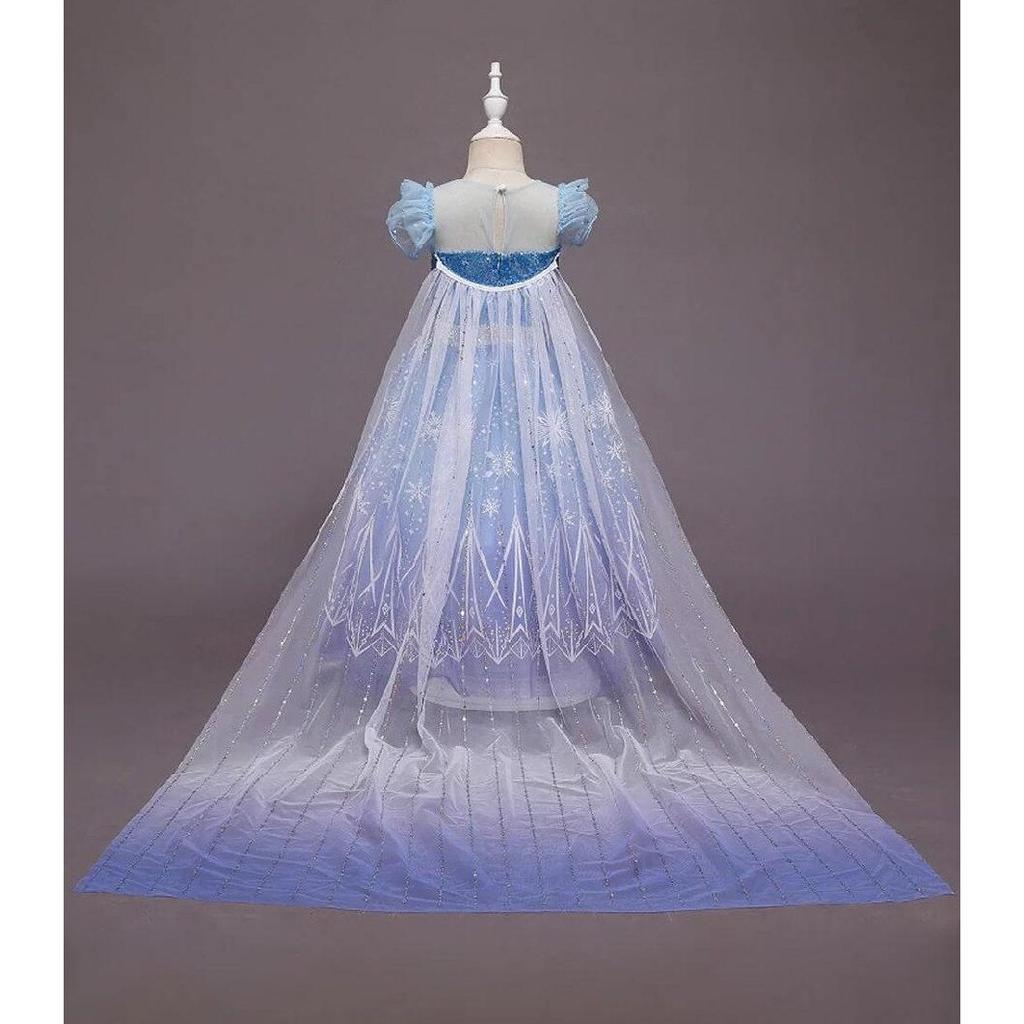 Frozen Elsa Dress Up Set with Wig Crown Wand Accessories Ice Blue White 120cm for Girls 4-5 Years