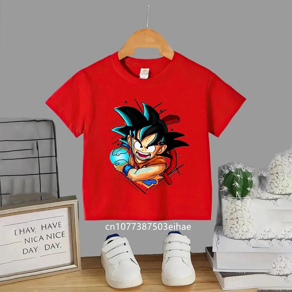 2026 Trendy Dragon Ball Kids TShirt Super Saiyan God Goku Anime Pattern Short Sleeve Soft Breathable Daily Wear for Boys Girls