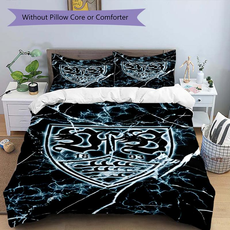 Vfb Fc Crest Printed Pattern Duvet Cover Set – includes 1 duvet cover and 2 matching pillowcases Bedroom decor Christmas gifts