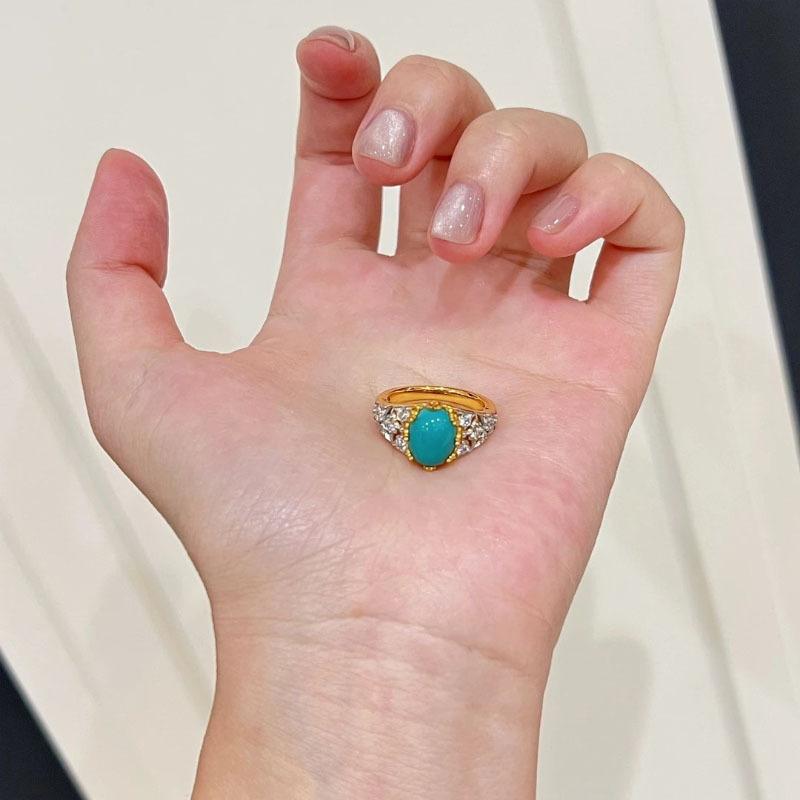 Inele Vintage Retro Stil Curte Incrustate cu Diamante Complete Turcoaz Pentru Femei Design Clasic Inel Oval Albastru Bijuterii de Nuntă Superbe