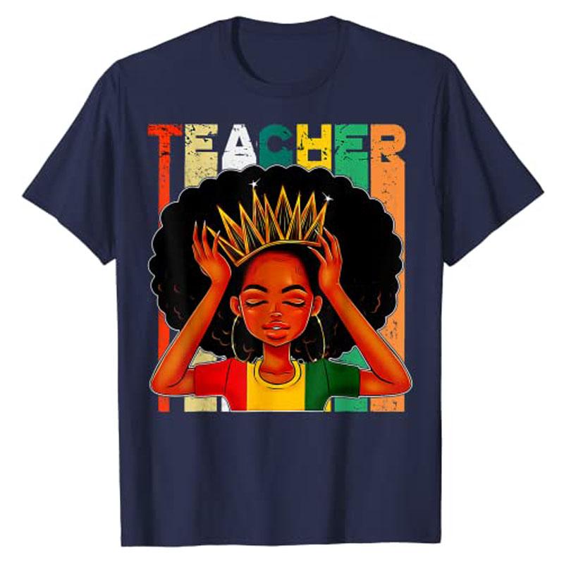 Black Women Teacher Afro Retro Matching Black History Month TShirt Clothing Women Graphic Tee Shirts Teachers Day Gifts Apparel