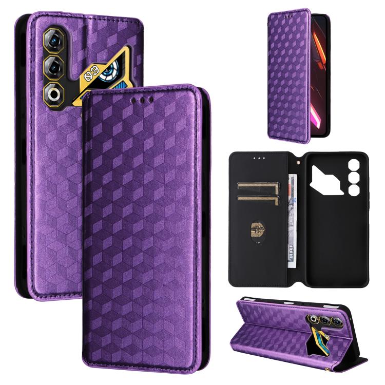 Cubic Grid Texture Flip Leather Phone Case