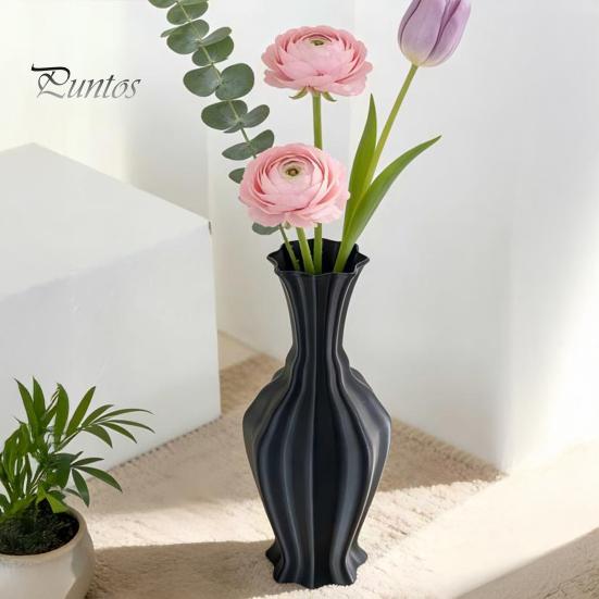 Bedroom Floral Container 3D Printed Minimalist Vase with Wavy Rim, Modern Flower Vase, Decorative Arrangement Holder Ceramic for Flowers & Artificial