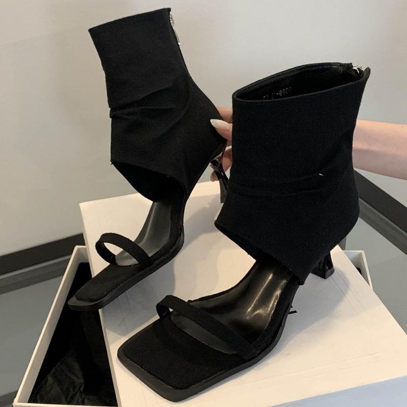 Fashion Eilyken Design Hollow Out Zipper Women Ankle Boots Sandals Fashion Square Toe Thin Low Heels Ladies Shoes Zapatos De Mujer
