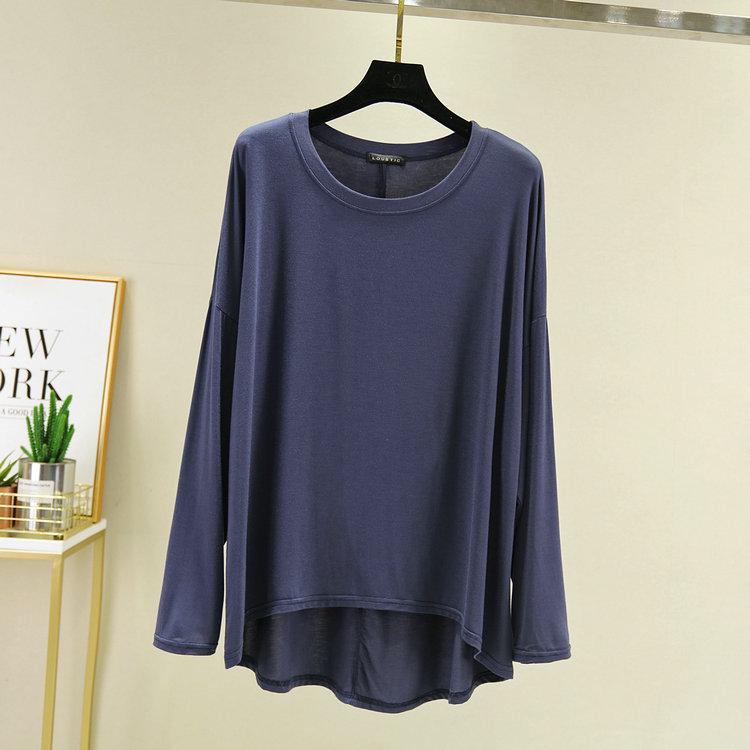 Women's Loose Crew Neck Long Sleeve Modal T Shirt Thin Solid Color Casual Spring Summer Outerwear Basic Layering Top Plus Size