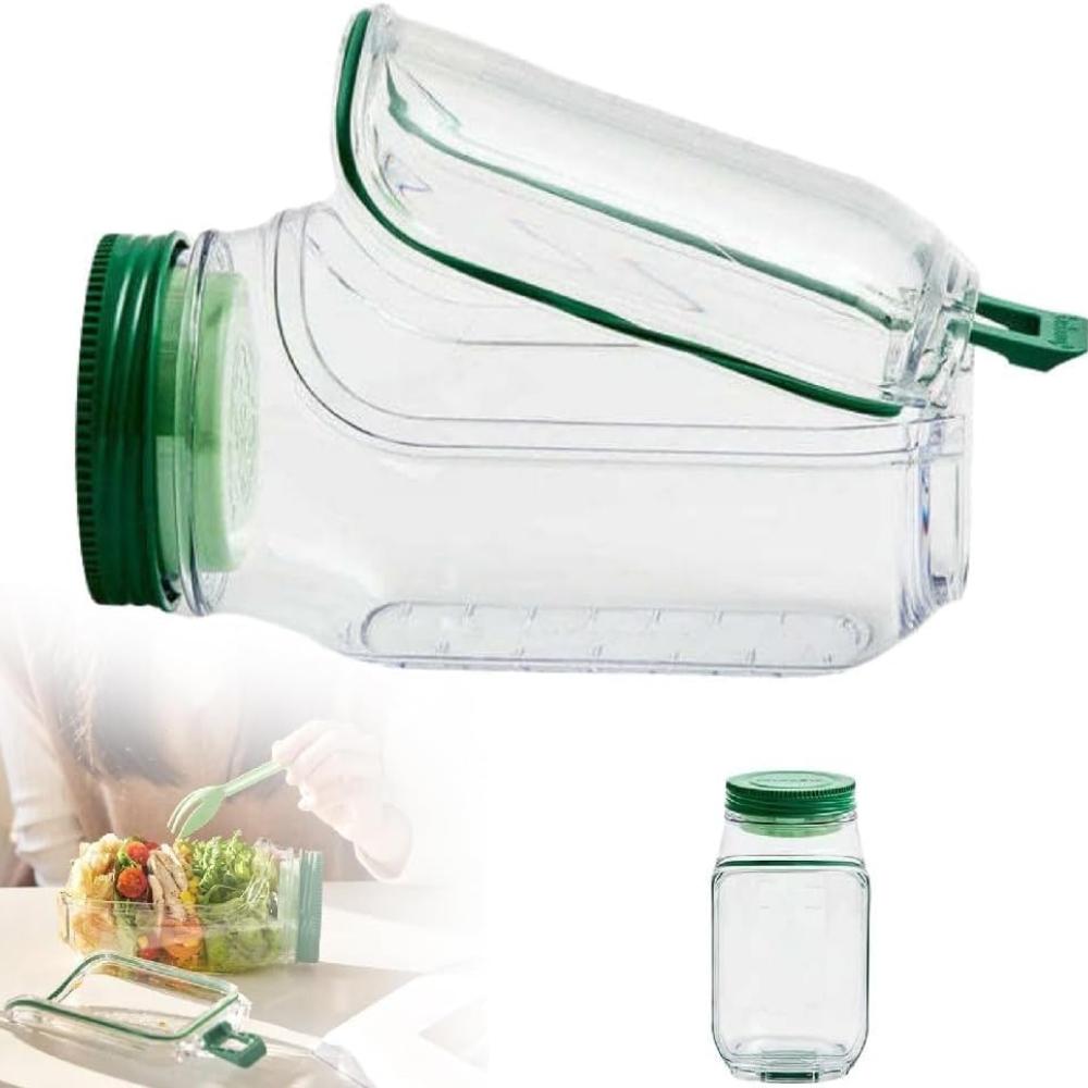 Salátová miska To-Go s integrovanou miskou, vertikálně vrstvená salátová nádoba | Chytrý box na přípravu jídla s přihrádkami | Přenosný držák na salát do práce,