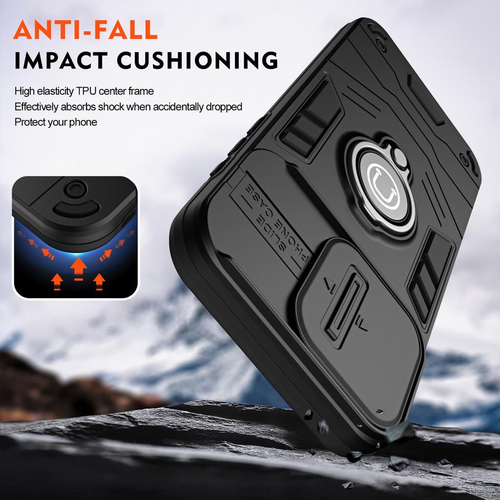 Hybrid Armor Shockproof Case For Xiaomi Poco X7 Pro Sliding Window Metal Ring Holder TPU Frame Hard Plastic Phone Cover Fundas