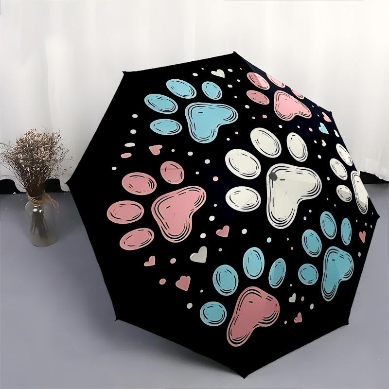 Paw Prints Hearts Automatic Folding Umbrella Compact 8 rib Design,Unique Style,Suitable for Everyday Outdoor Use,Perfect Gift for Frien