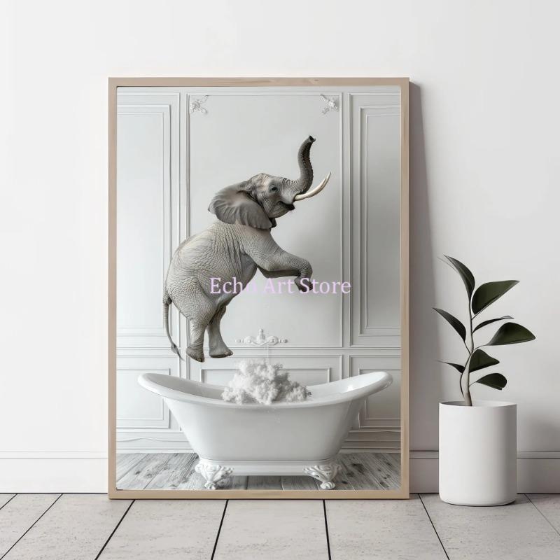 Animals In Bubbles Bathtub Modern Cute Highland Cow Koala Posters and Prints Canvas Printing Wall Art Picture for Bathroom Decor