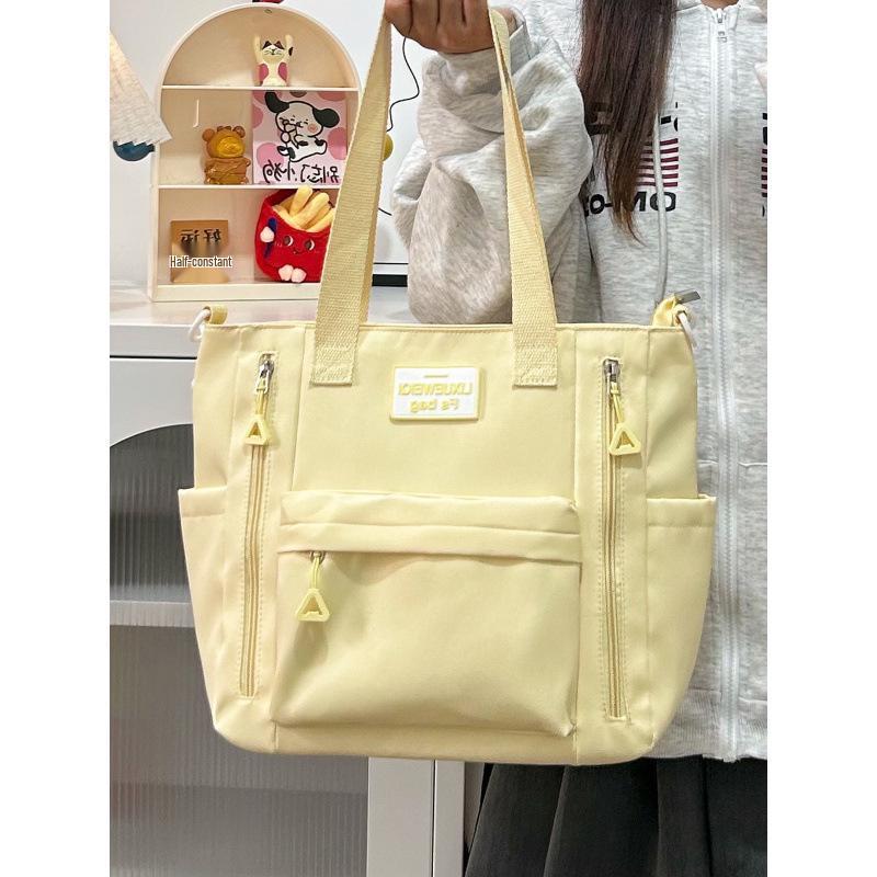 Cream Commuting Crossbody Tote Bag - Large Capacity, Versatile, One-Shoulder Handbag for Students