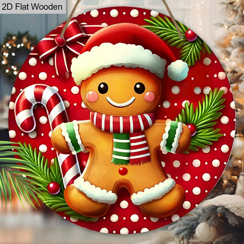 Weihnachts-Holzschild mit entzückendem Lebkuchenmann-Muster - Navidad-Schild für Haustür, Wandbehang-Dekor - Idealer Weihnachtsschmuck
