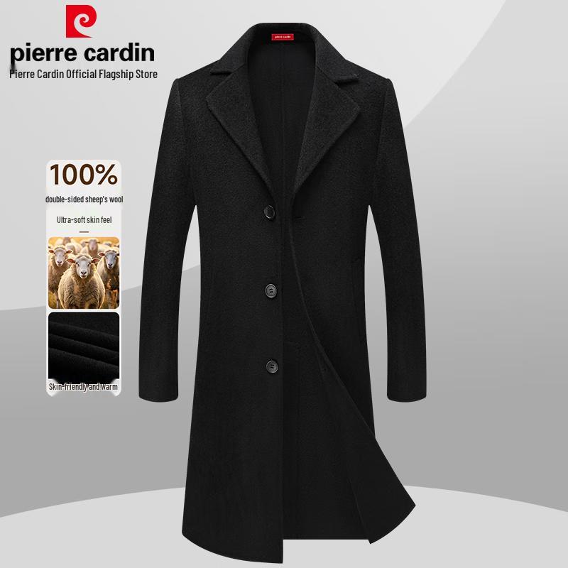 Pánský dlouhý vlněný kabát Pierre Cardin ze 100% merino vlny, oboustranný