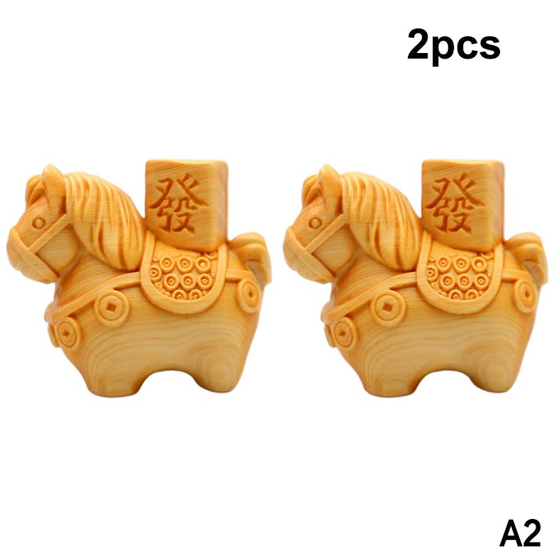 Mini Wood Carving Horse Figurine Lucky Wealth Horse Sculpture Cute Animal Ornament Feng Shui Home Office Decor New Year Gift