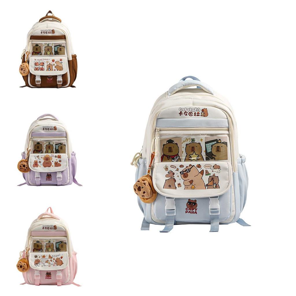Kapibarasan Anime Backpack With Cushioned Straps Nylon Material For School Girls