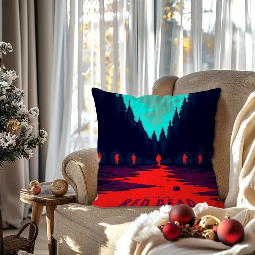 Games Red D-Dead R-Redemption 2 Pillow Case Square Pillow Bedroom Sofa Leisure Comfort Cushion Living Room Home Decoration 40X40