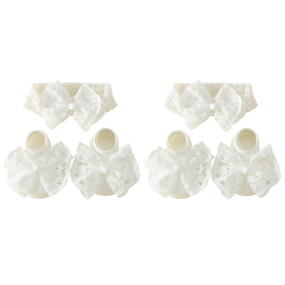 2Set Korean Style Baby Headband Socks Set Lace Bow Elastic Hair Band Anti Slip Socks  0-12 Months