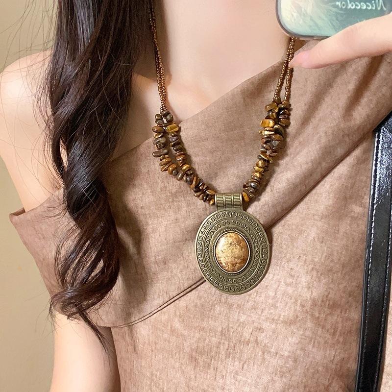 Collana Pendente Ovale in Pietra Occhio di Tigre Irregolare Stile Retrò Vintage Collane Personalizzate