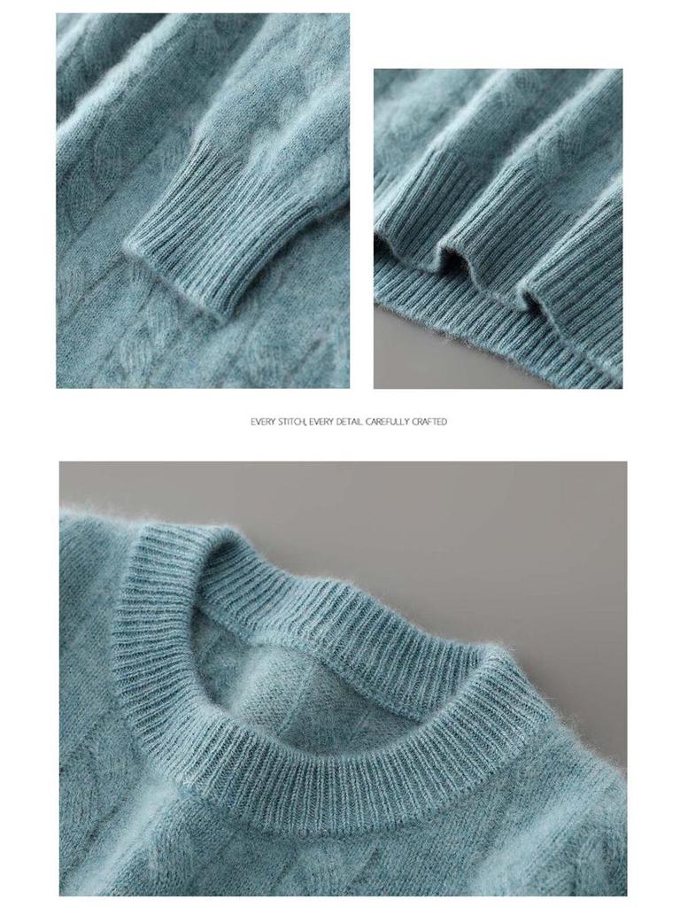 Men's Minimalist Wool Ribbed Knit Sweater – Round Neck Versatile Pullover Base Layer Top