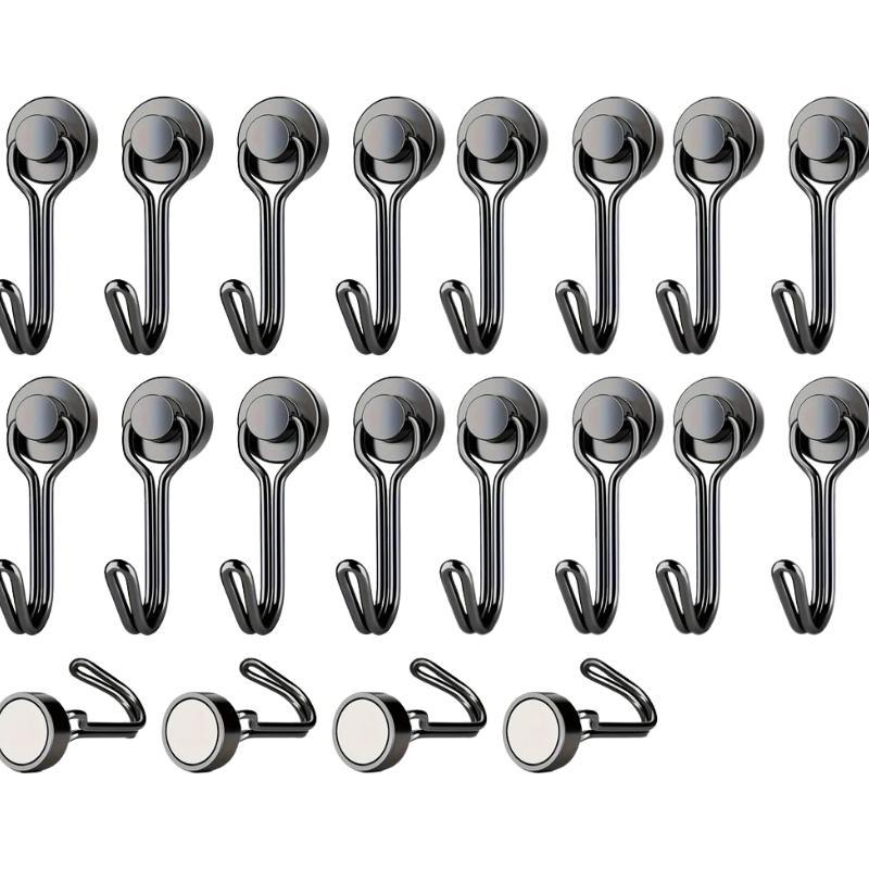 20pcs Black Magnetic Hooks Cruis Heavy Duty Neodymium Rare Earth Magnetic Hangers, Extra Strong Magnets with Hook for Hanging, R