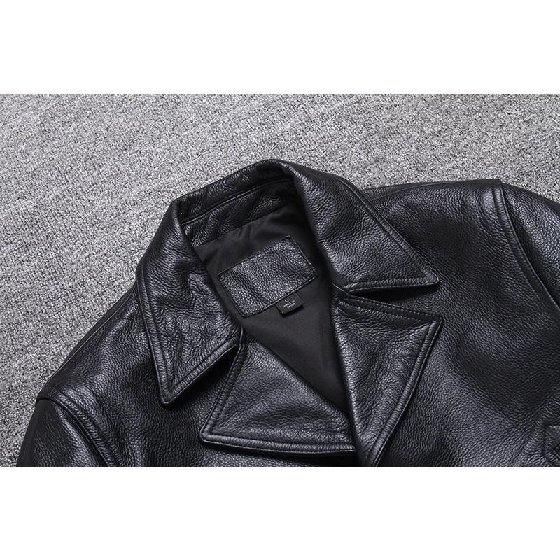 Chinesische Größe Echte Kuhhornschnallen Echte Rindslederjacke Herren Echtledermantel Klassische schwarze Jacke Lässige Lederbekleidung Herbst