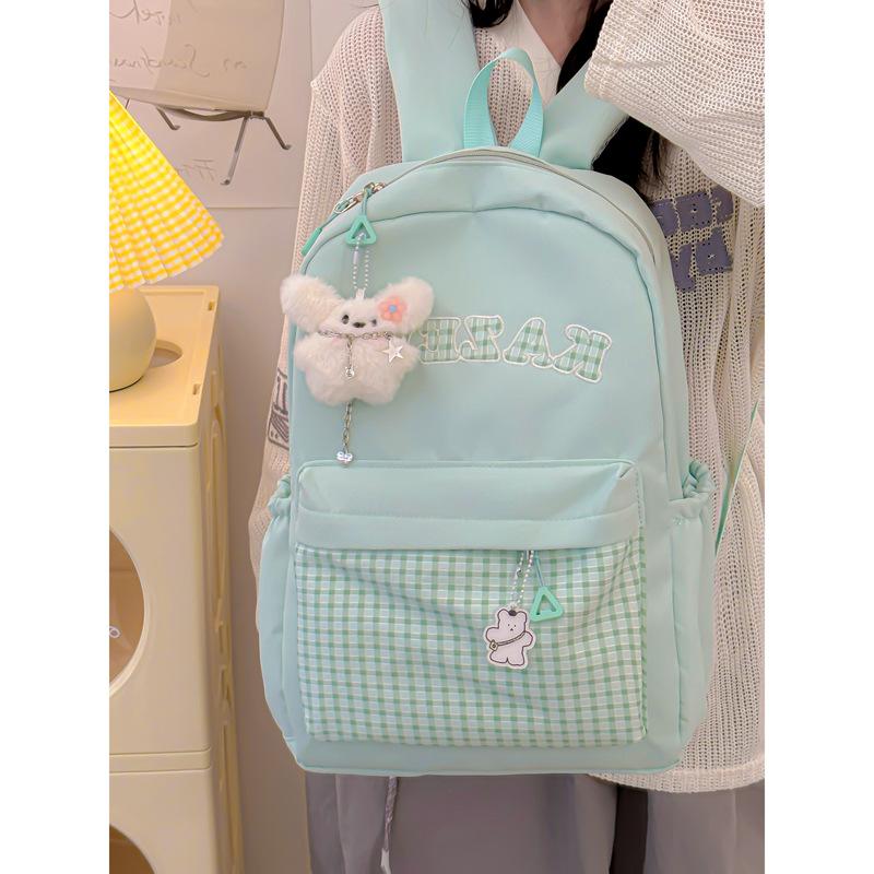 Contrasting colors cute versatile schoolbag female college student cute simple fashion backpack female junior high school student lightweight backpack