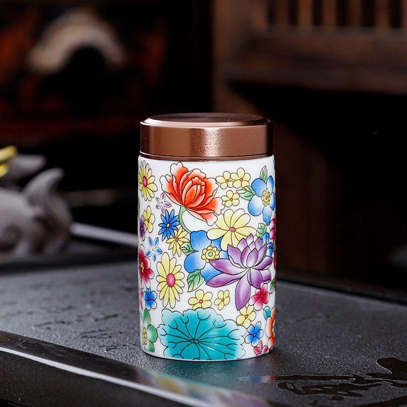 Chinese Ceramic Color Pattern Candy Jar Sealed Portable Tea Jar Household Multifunctional Jewelry Nut Powder Storage Bottle New