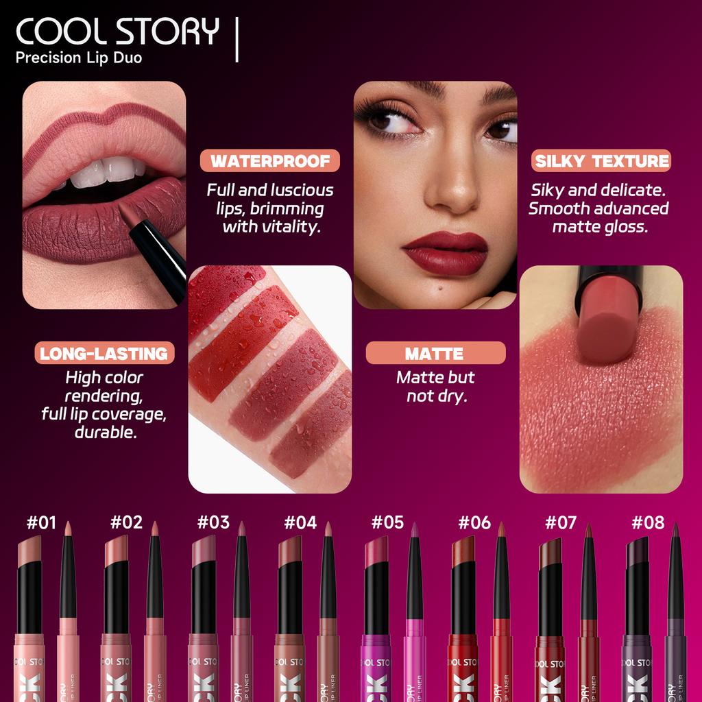 Waterproof Lasting Matte Velvet Lip Gloss Lip Liner Set 2pcs/set Lipliner Pen and Lip Gloss Combination Set Lips Contour Makeup