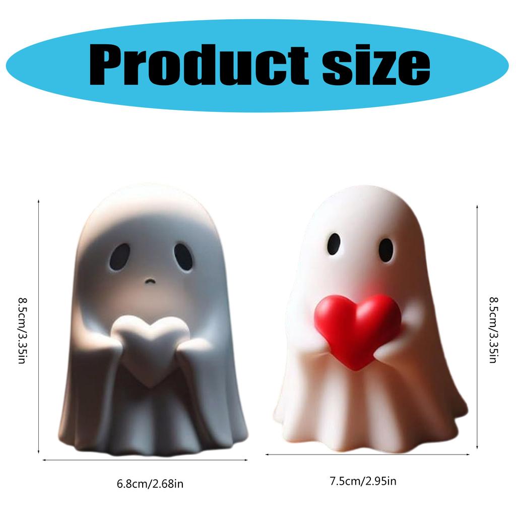 Slavnostní miniaturní kreslená figurka ducha ve tvaru srdce pro halloweenské dekorace Skvělá pro dekoraci stolu a pokoje