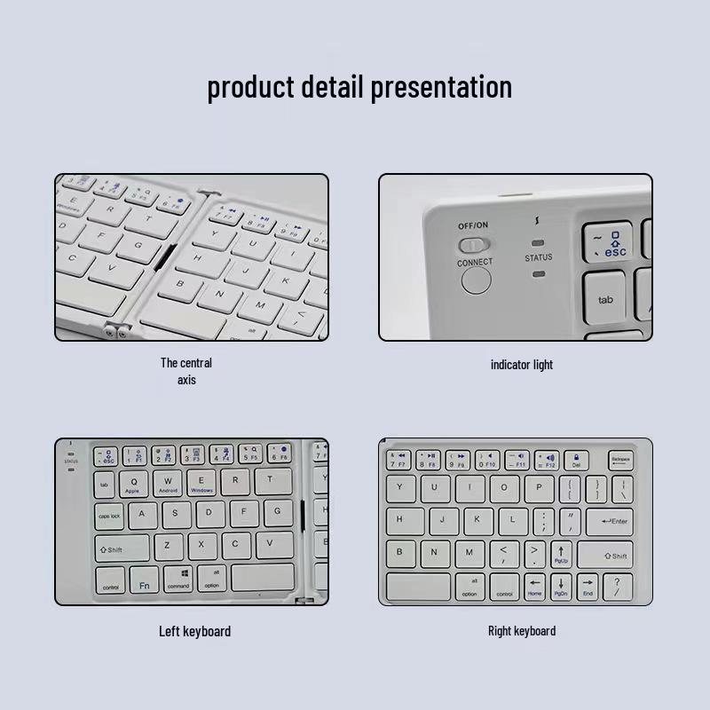 Two-Fold Mini Bluetooth Keyboard: Portable, Universal, Three-System Compatible, with Charging Light and Sound for Office Use