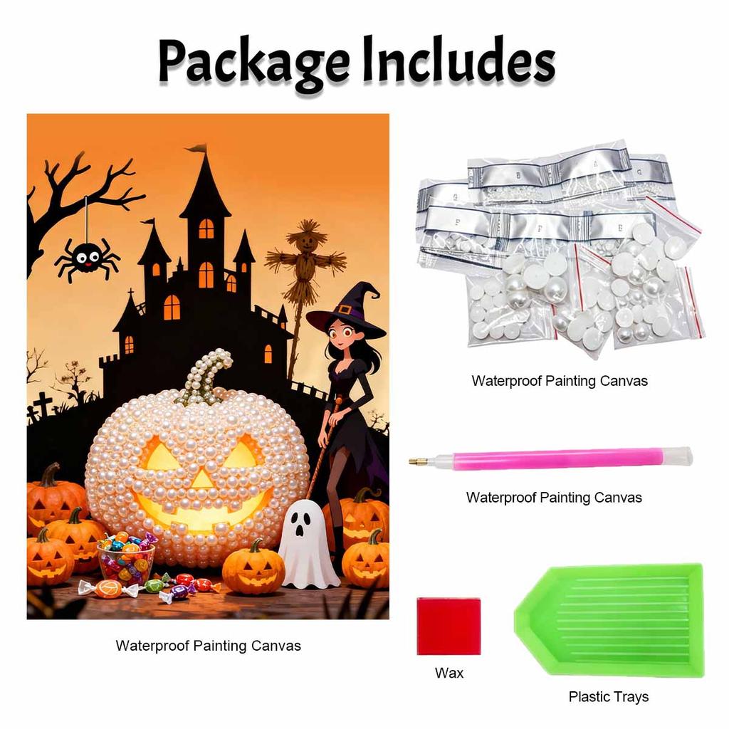 Halloween Pearl Painting Set Witch Pumpkin 5D DIY Pearl Art Home Bedroom Wall Decor Handmade Gift Craft Kit Holiday Party Decoration