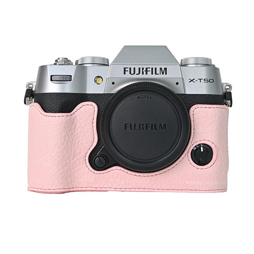 Litchi Pattern PU Leather Camera Half Case for Fujifilm XT50 Fuji X-T50 Bottom Battery Opening Magnetic Cover