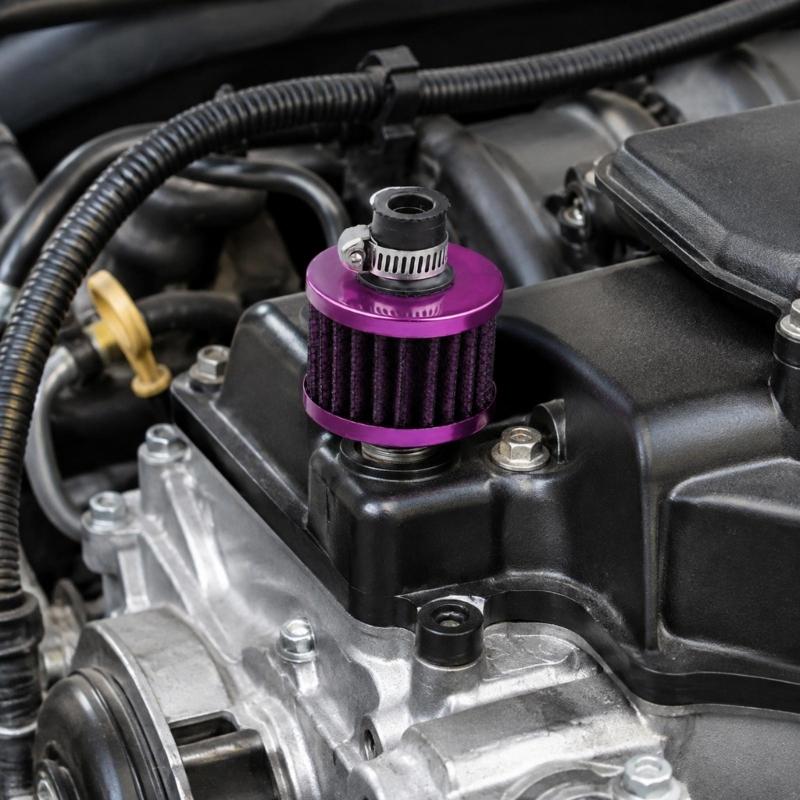 Engine Breather Filter Replacement, 12 Mm Engine Cover Filter with Metal Housing for Breather Line Service and Care