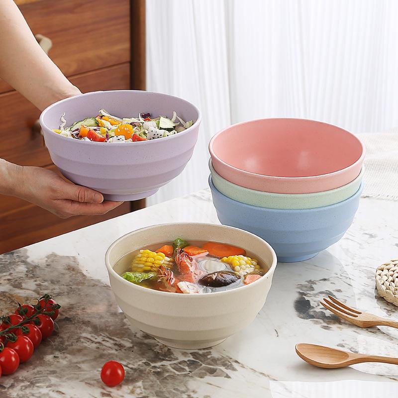 Eco-friendly Wheat Straw Rice & Salad Bowl Set - Reusable, Versatile & Durable Plastic Bowls for Instant Noodles, Rice, or Salad.