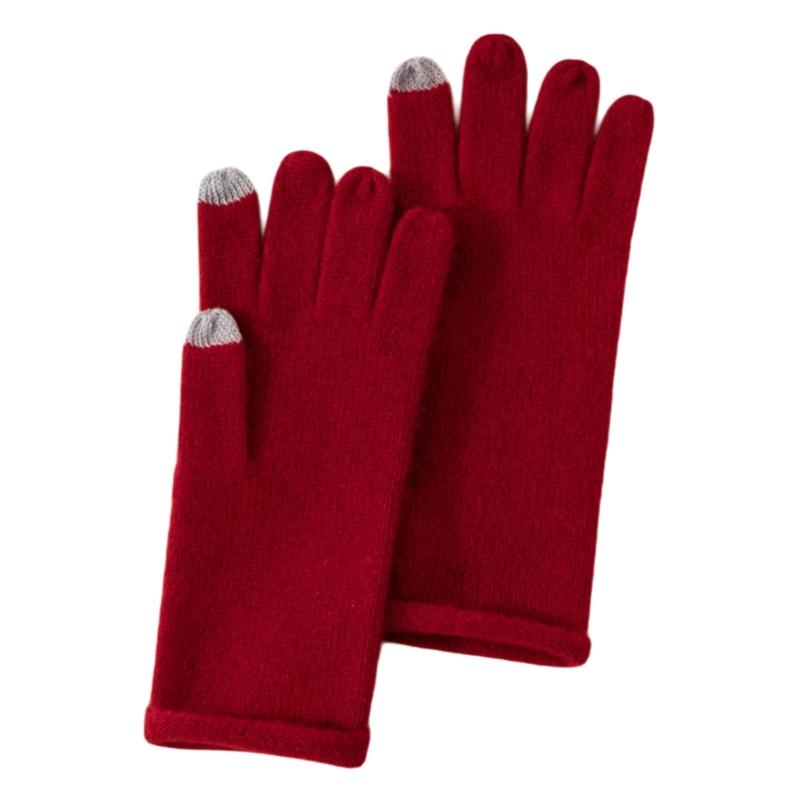 Warm Cashmere Knit Gloves Thick Stylish Mitten Gloves Five Finger Handwear Stylish for Girl Women красный