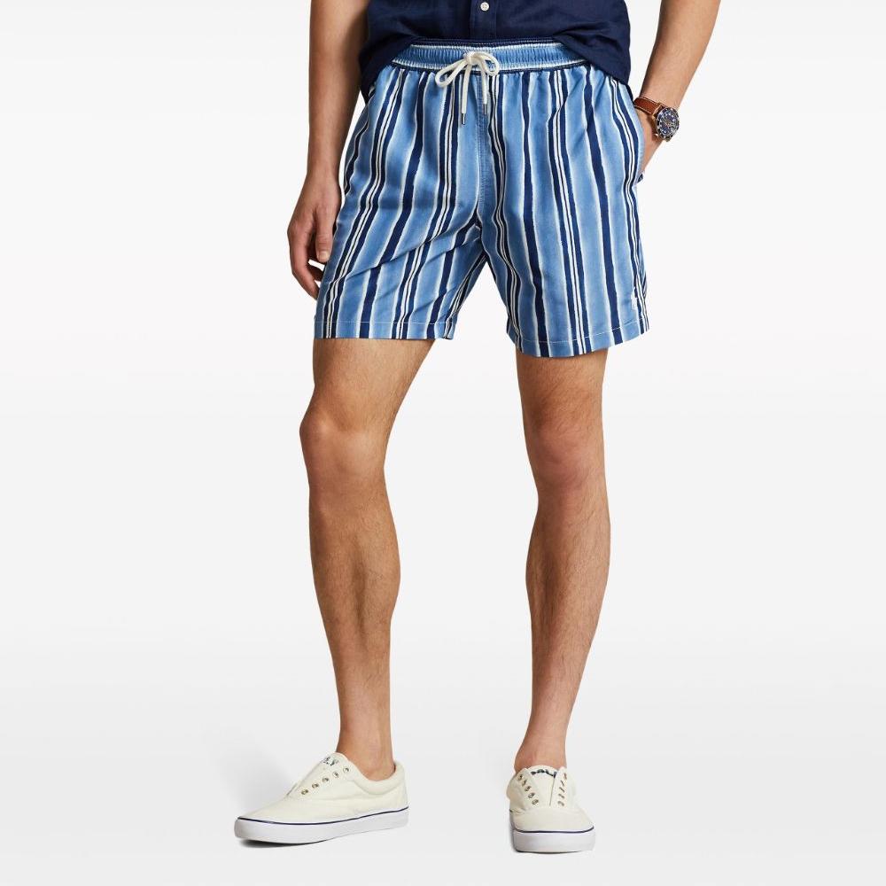 Polo Ralph Lauren SS24 Striped Drawstring Mid-Rise Straight-Leg Casual Shorts Men Shorts Blue 710936415-001