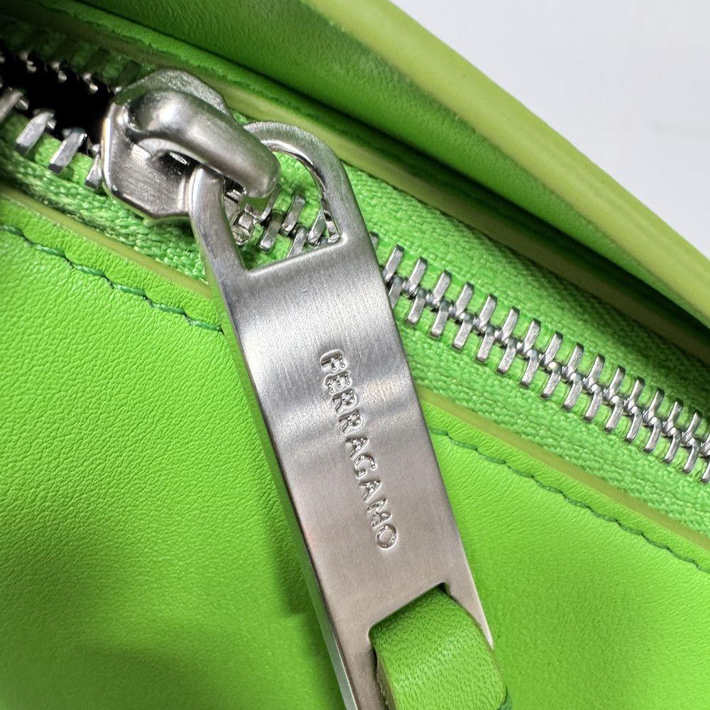 Used 9896 Logo Embossed Pouch 241390 7931, Foil Stamped, Light Green, Strap, Excellent Condition, New Logo, Lime,