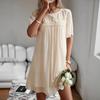 Vente Chaude, Robe d'Été Unie pour Dames Robe à Col Rond Manches Courtes Vêtements pour Femmes