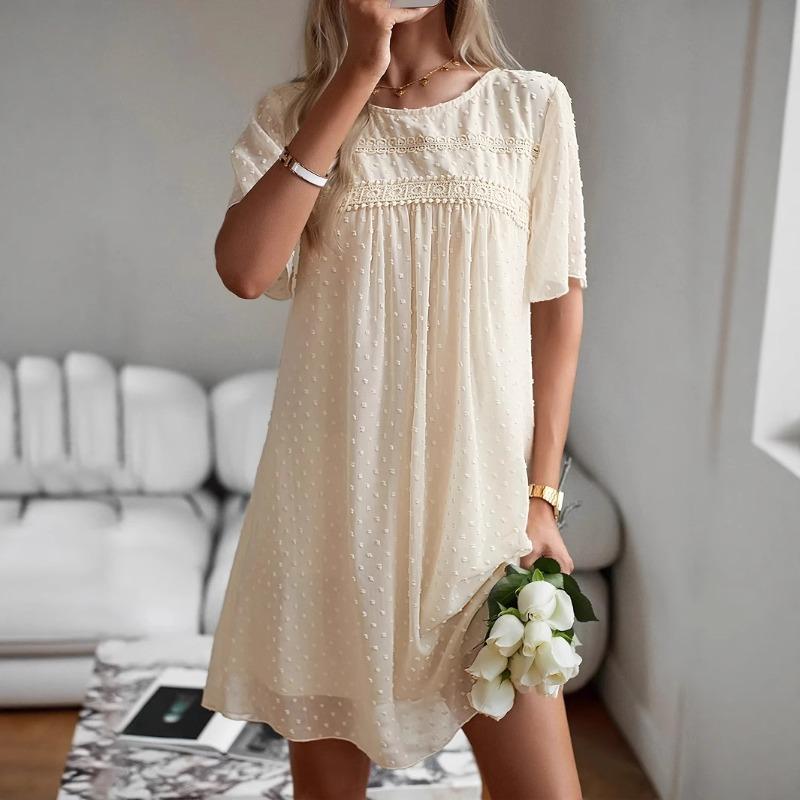 Vente Chaude, Robe d'Été Unie pour Dames Robe à Col Rond Manches Courtes Vêtements pour Femmes