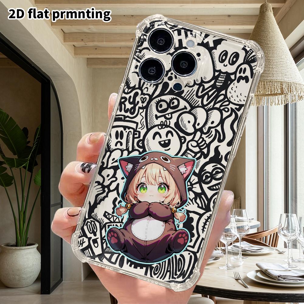 Phone Case: 2D Flat Suitable for iPhone 18 17 16 15 14 13 Pro, Transparent Four Corner Protective Case, Hooded Girl, Christmas and Halloween Gift