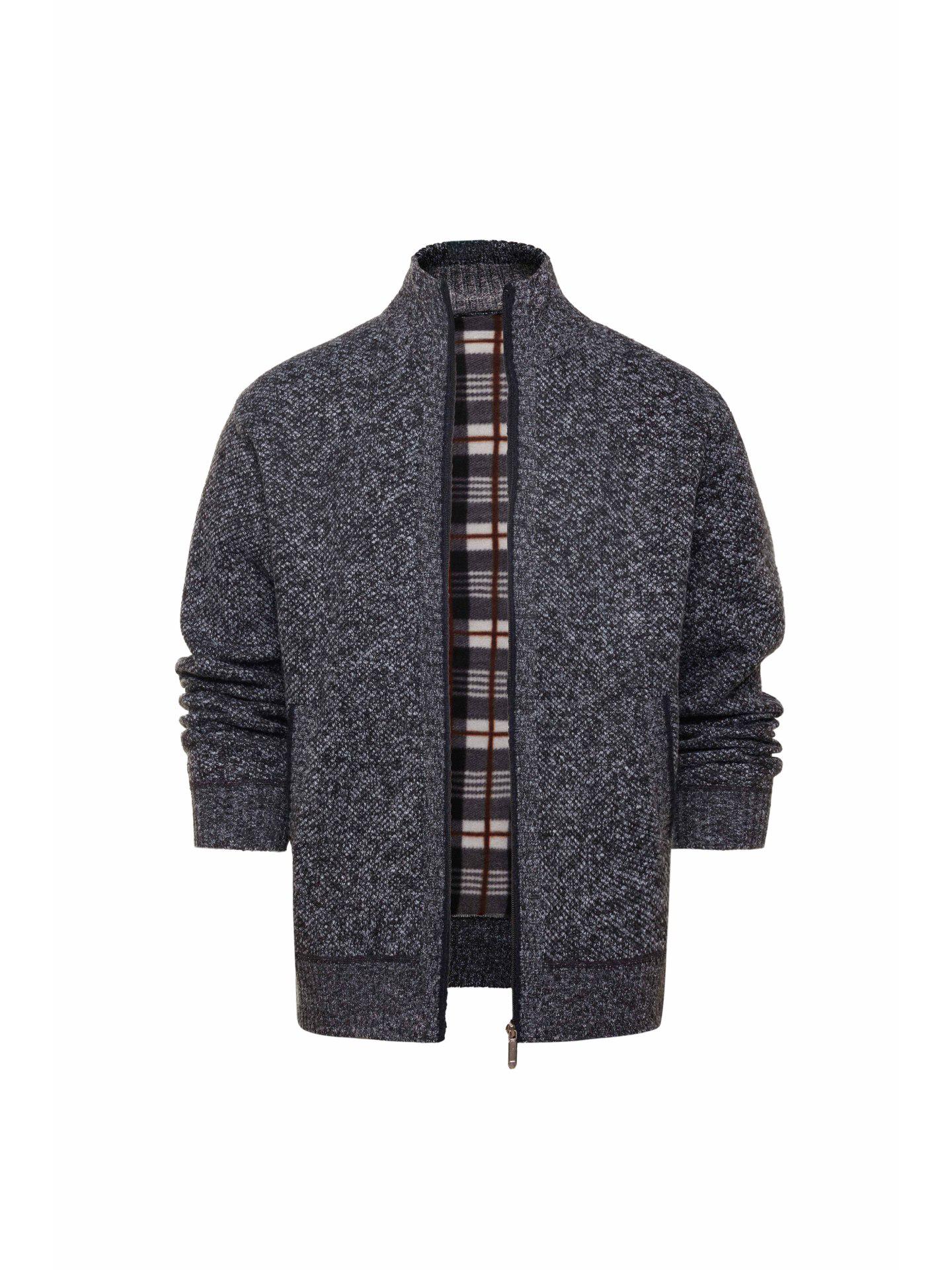 

High Neck Plush Men s Knitwear: Autumn Winter Slim Fit Casual Sweater Cardigan XL темно-сірий