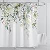 Emerald Green Eucalyptus Shower Curtain Fabric, Watercolor Plant Leaves with Floral Bathroom Shower Curtain Set with Hooks