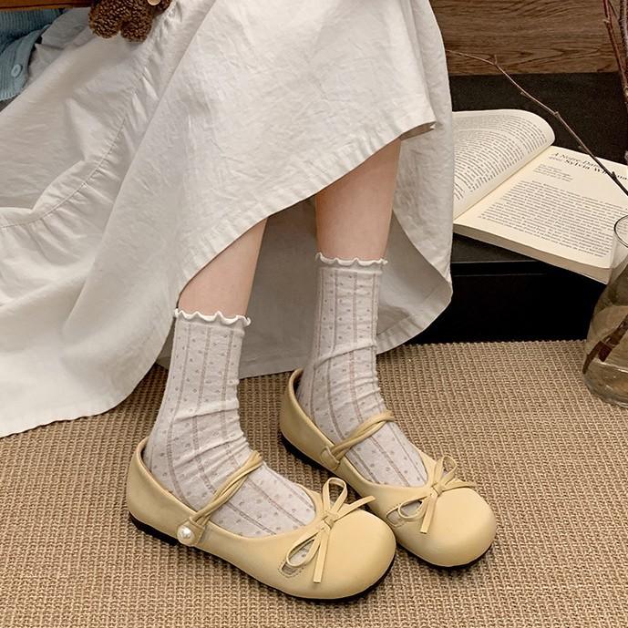 Modische silberne französische Ballett-Ballerinas mit Schleife für Damen, neu für Frühjahr 2025