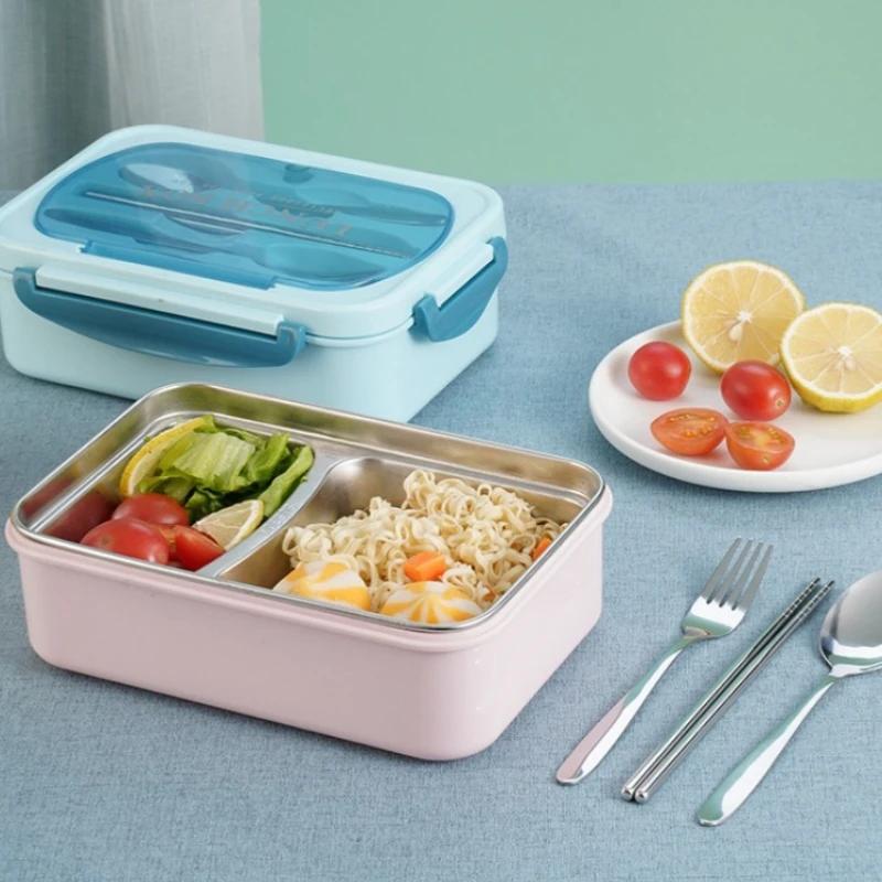 Portable Lunch Box Stainless Steel Bento Box Microwave Lunch box with Fork and Spoon Tableware Picnic Food Containers Dinnerware
