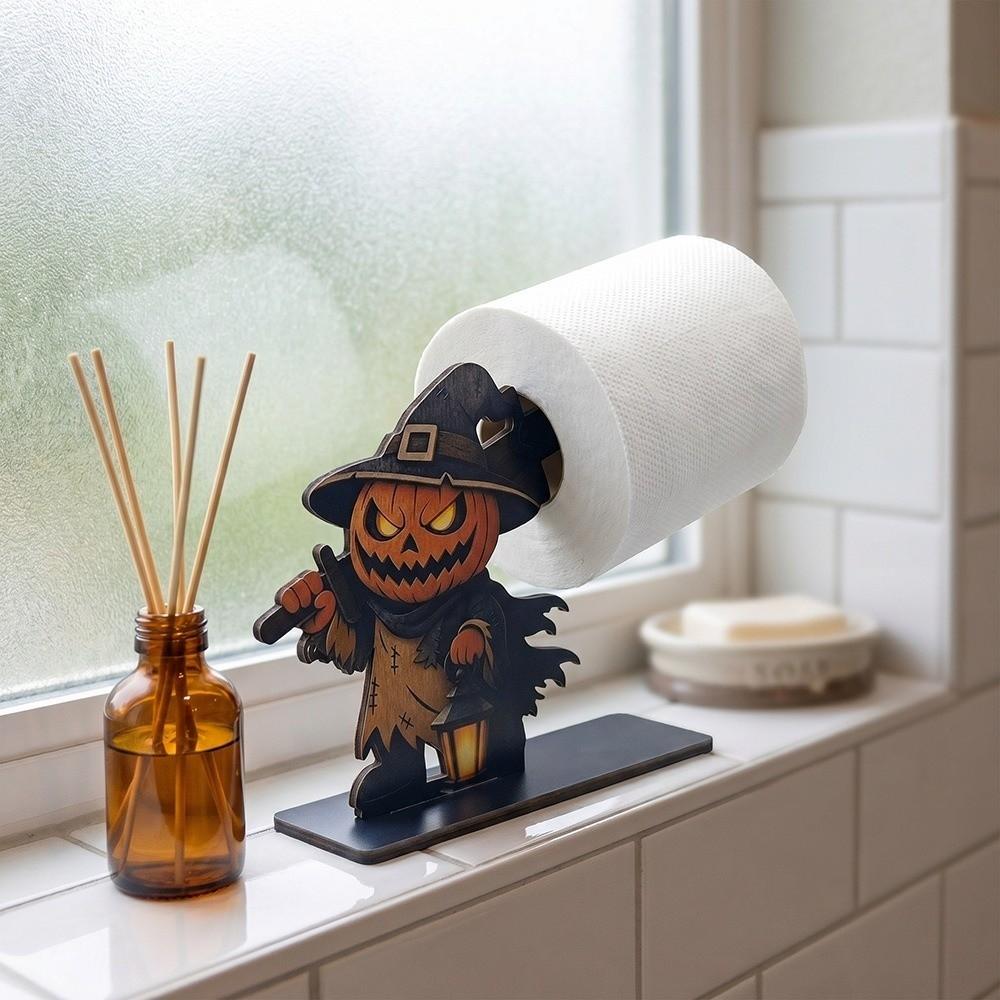 Wooden Halloween Tissue Holder Ghost Pumpkin Halloween Table Ornament Cute 2D Flat Tissue Storage Rack Holiday Table Decor